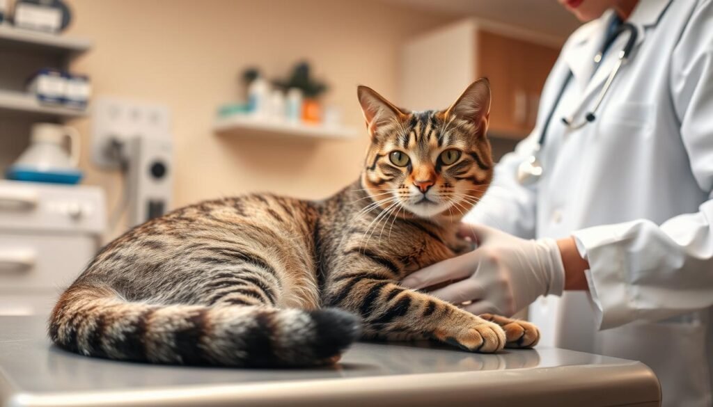 veterinarian examining senior cat