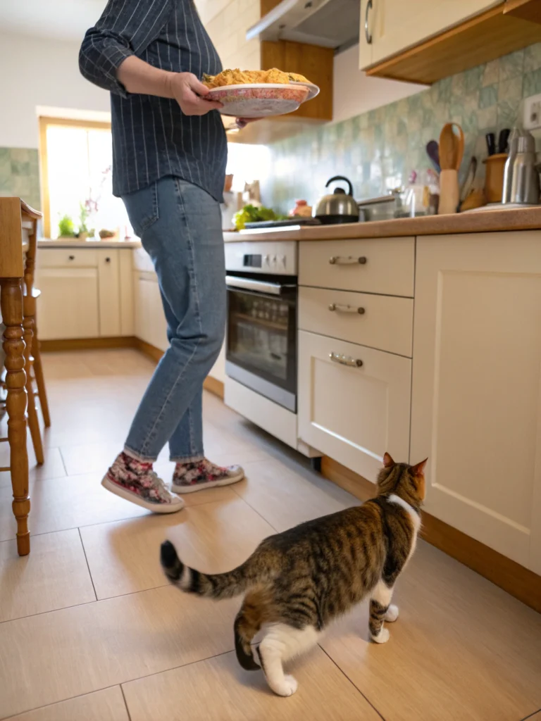 cat follows owner everywhere