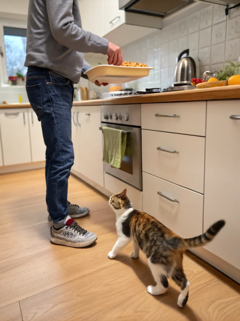 cat follows owner everywhere