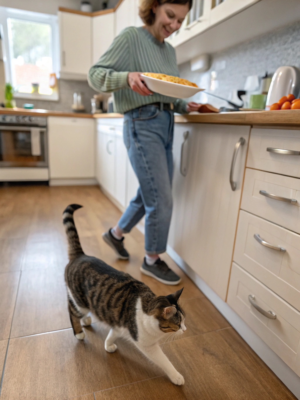 cat follows owner everywhere