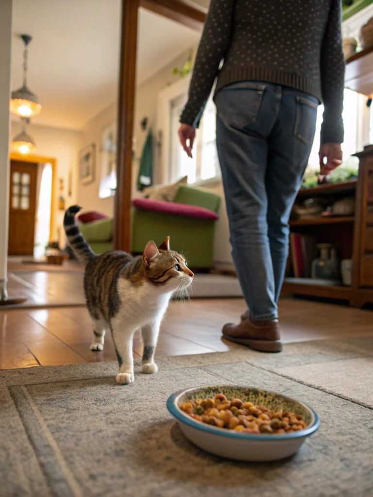cat follows owner everywhere