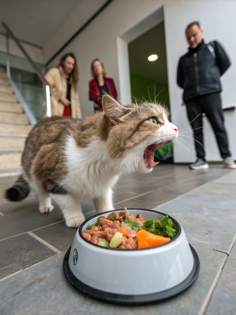 cat hissing at new people